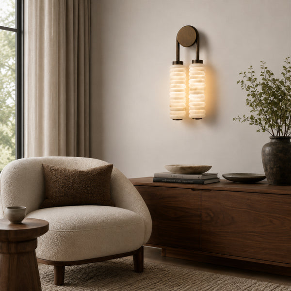 Averciel Alabaster Ribbed Wall Light 4